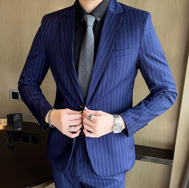 西服定做廠家 藍色豎條紋西裝